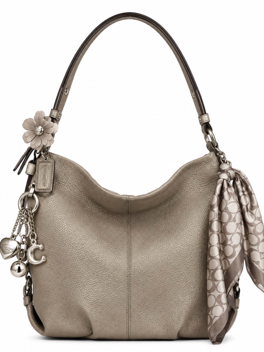 Vintage Y2K Coach Leather Hobo Shoulder Bag Taupe Beige Silver Large Purse
